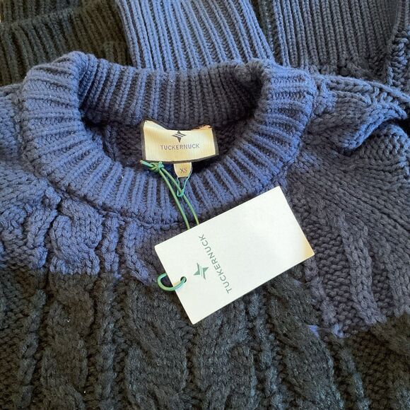 Tuckernuck Navy Black Color Block Cable Knit Sweater XS NWT Chunky Pullover - Picture 5 of 8
